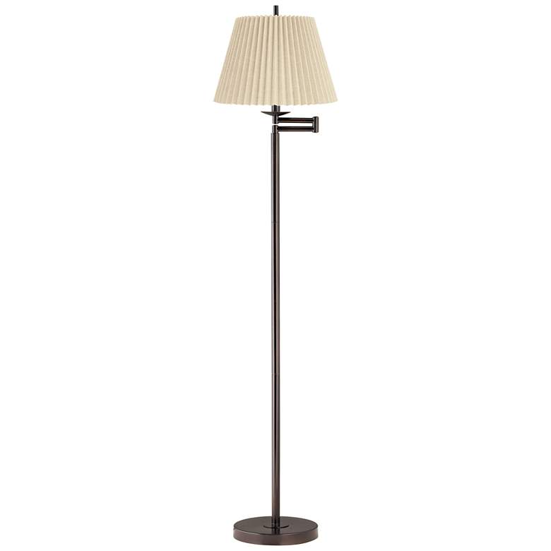 Image 1 360 Lighting 60" High Beige Pleated Shade Bronze Swing Arm Floor Lamp