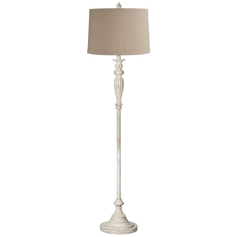 Image 2 360 Lighting 60" High Linen Drum Vintage Chic Antique White Floor Lamp