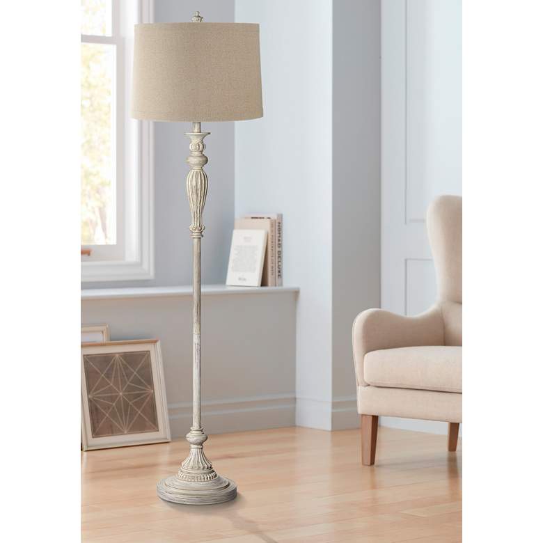 Image 1 360 Lighting 60" High Linen Drum Vintage Chic Antique White Floor Lamp