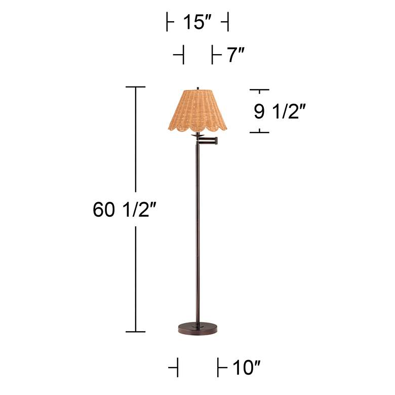 Image 6 360 Lighting 60" High Natural Rattan and Bronze Swing Arm Floor Lamp more views