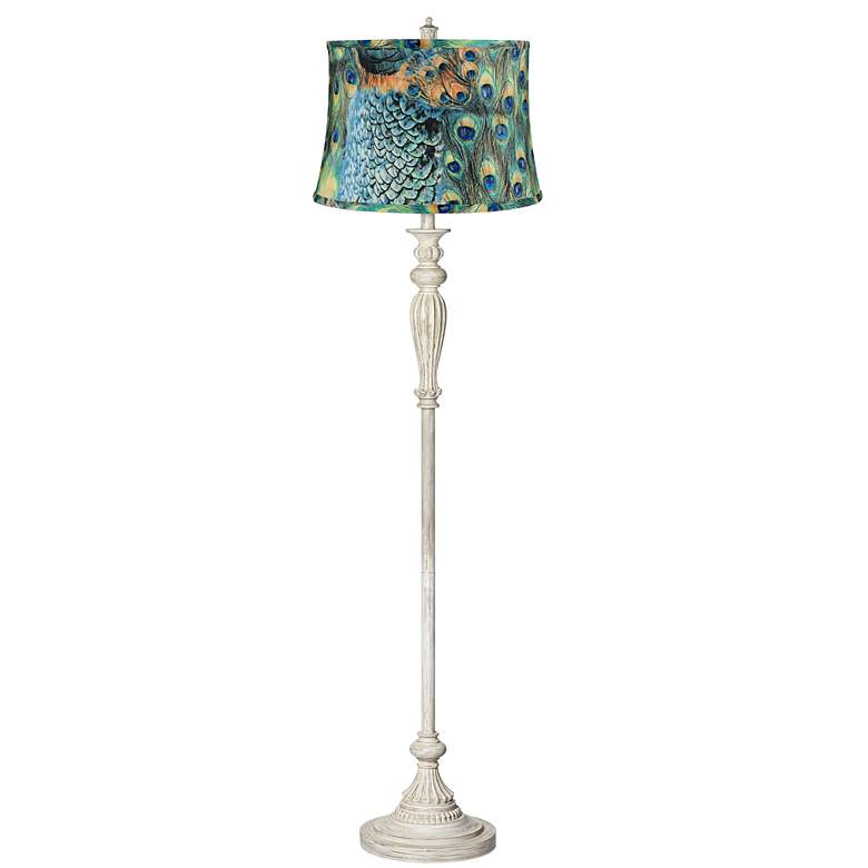 Image 1 360 Lighting 60" Peacock Print Shade Antique White Floor Lamp