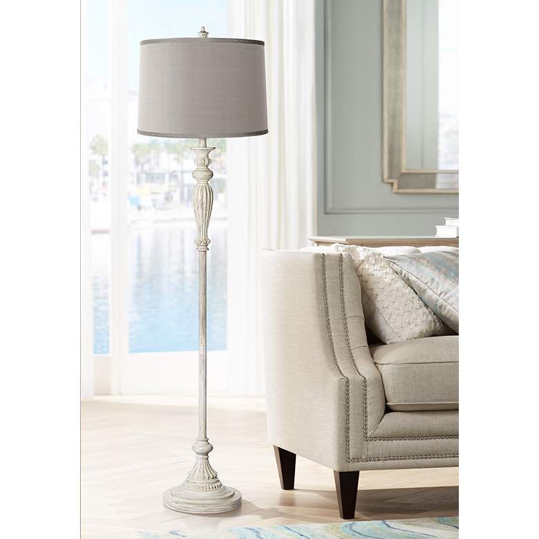 Image 1 360 Lighting 60" Platinum Gray Antique White Vintage Chic Floor Lamp