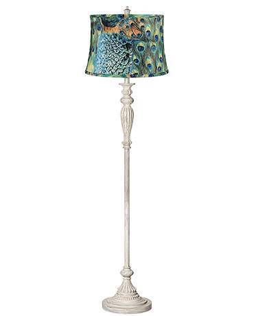 360 Lighting 60" Peacock Print Shade Antique White Floor Lamp