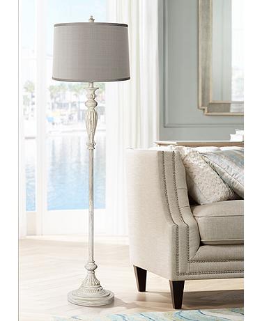 360 Lighting 60" Platinum Gray Antique White Vintage Chic Floor Lamp