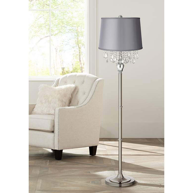 Image 1 360 Lighting 62 1/2" Crystals Gray Shade Brushed Nickel Floor Lamp