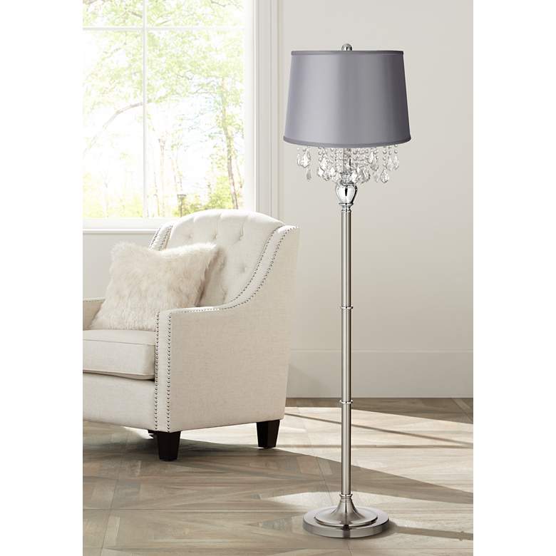 Image 1 360 Lighting 62 1/2 inch Crystals Gray Shade Brushed Nickel Floor Lamp