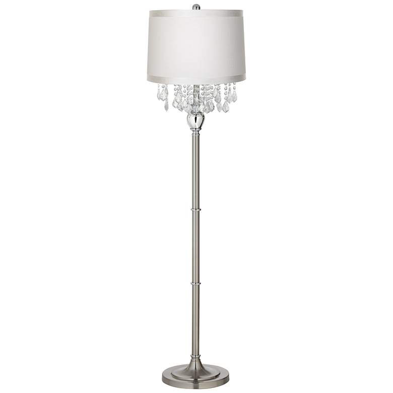 Image 2 360 Lighting 62 1/2 inch Crystals Off-White Shade Satin Steel Floor Lamp