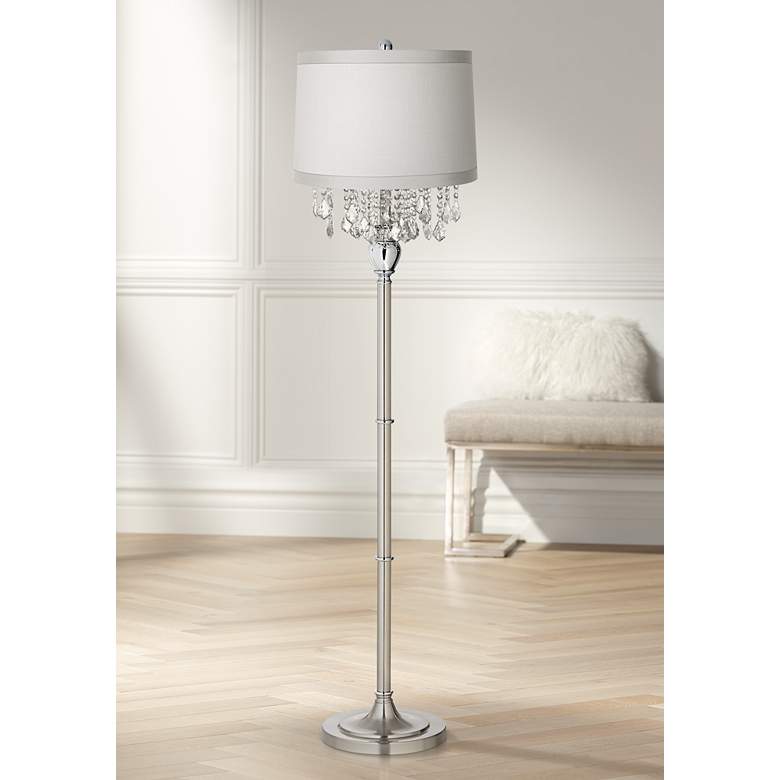 Image 1 360 Lighting 62 1/2 inch Crystals Off-White Shade Satin Steel Floor Lamp
