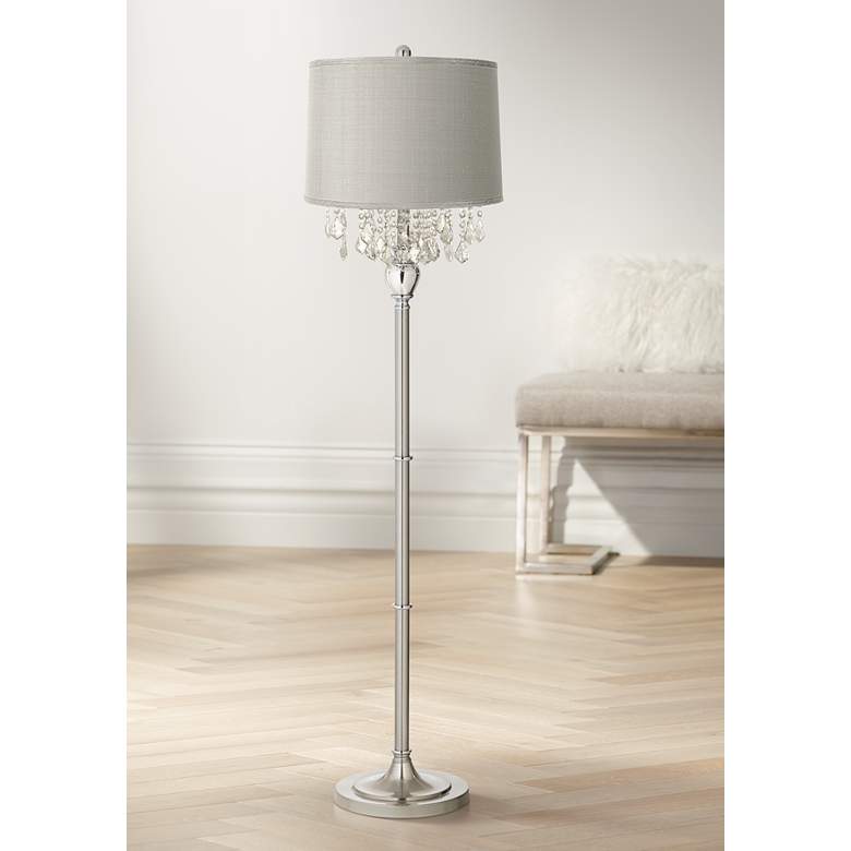 Image 1 360 Lighting 62 1/2" Crystals Platinum Gray Brushed Nickel Floor Lamp