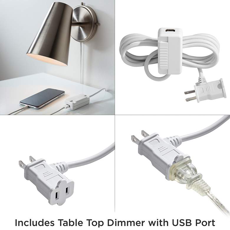 Image 6 360 Lighting 7" High Carla Black Plug-In USB Wall Lamp with Dimmer more views