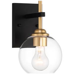 360 Lighting 9 3/4&quot; High Black and Gold Glass Globe Wall Sconce Light