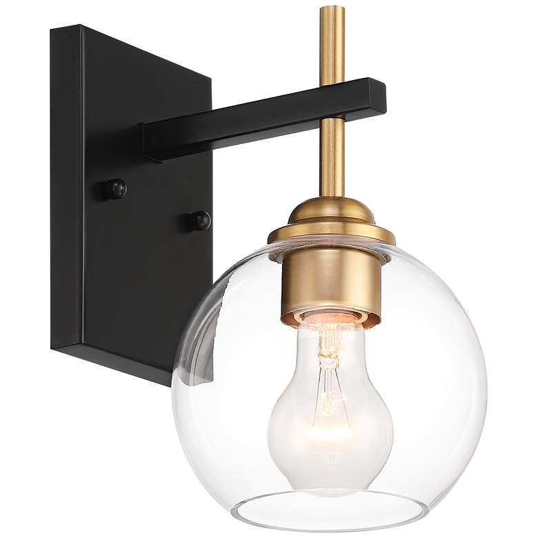 Image 6 360 Lighting 9 3/4" High Black and Gold Glass Globe Wall Sconce Light more views