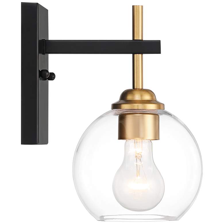 Image 7 360 Lighting 9 3/4" High Black and Gold Glass Globe Wall Sconce Light more views