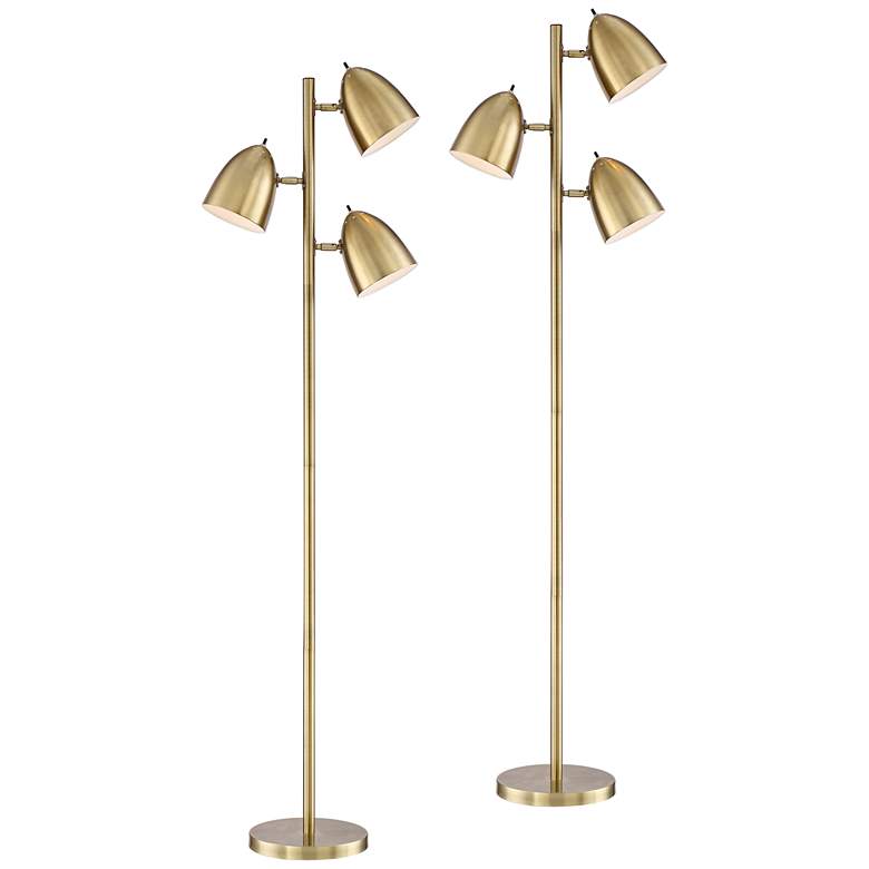 Image 2 360 Lighting Aaron 64" Brass 3-Light Modern Floor Lamps Set of 2