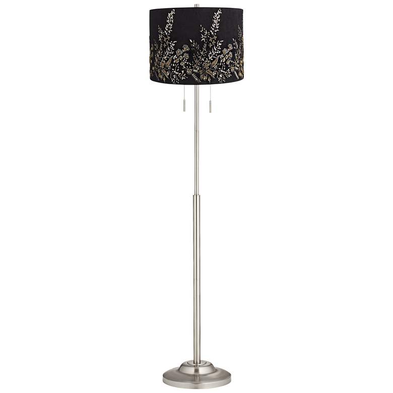 Image 1 360 Lighting Abba 65" Black Floral Shade Brushed Steel Floor Lamp