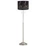 360 Lighting Abba 65" Black Floral Shade Brushed Steel Floor Lamp
