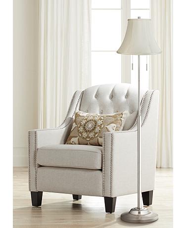 360 Lighting Abba 66" Creme Bell and Nickel Pull Chain Floor Lamp