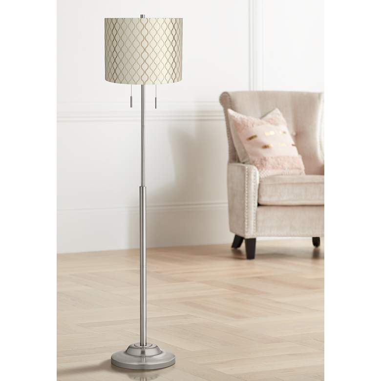 Image 1 360 Lighting Abba 66" Embroidered Hourglass Shade Nickel Floor Lamp
