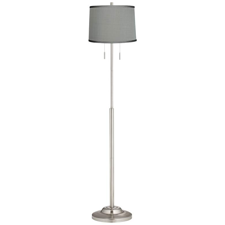 Image 1 360 Lighting Abba 66" Gray Silk and Nickel Pull Chain Floor Lamp