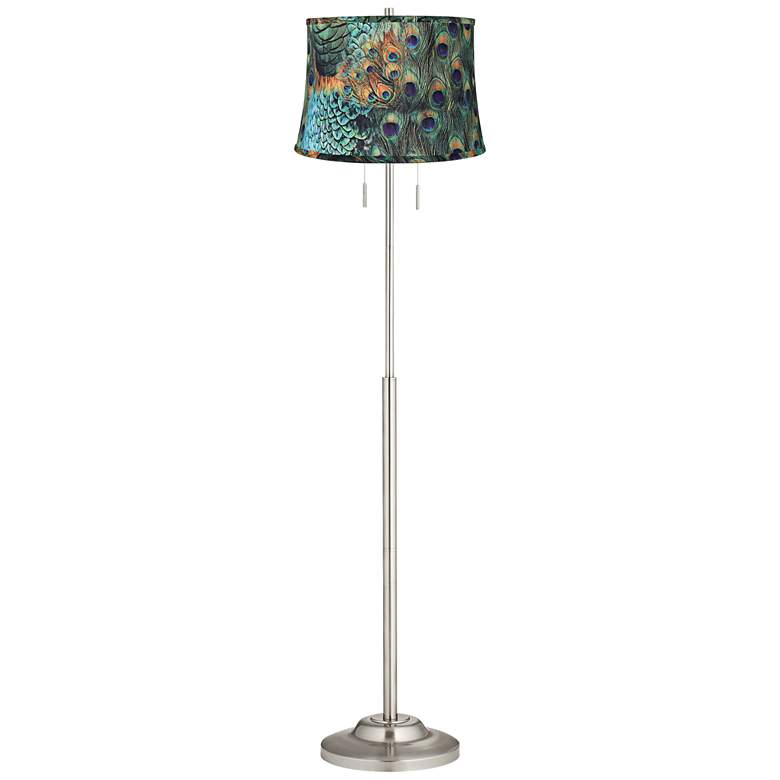 Image 2 360 Lighting Abba 66" High Peacock Print Twin Pull Chain Floor Lamp