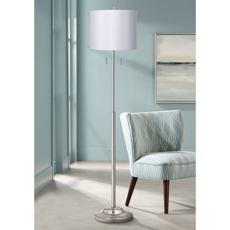 Image 2 360 Lighting Abba 66 inch High White Ivory Twin Pull Chain Floor Lamp