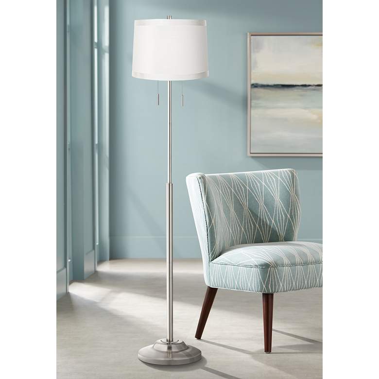 Image 1 360 Lighting Abba 66" White Drum Shade Brushed Nickel Floor Lamp