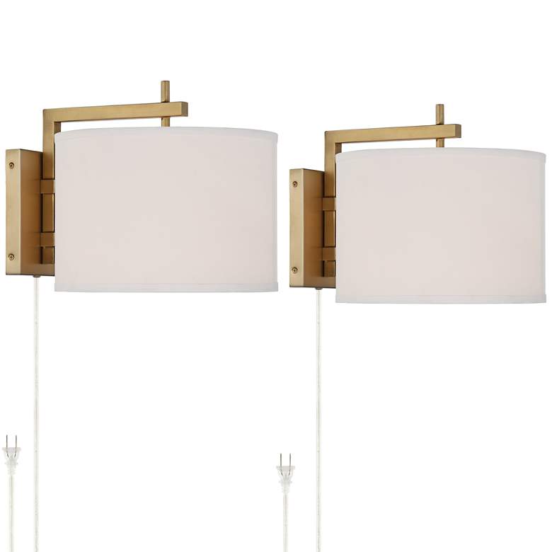 Image 2 360 Lighting Adair 12 inch High Warm Brass Plug-In Wall Lamps Set of 2
