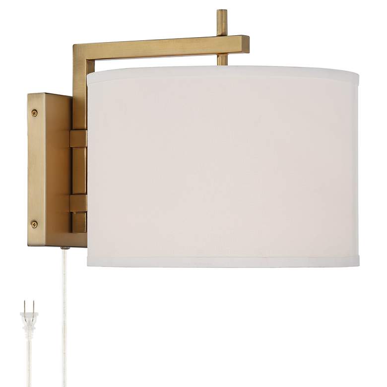 Image 2 360 Lighting Adair 12" Modern Warm Brass Plug-In Wall Lamp