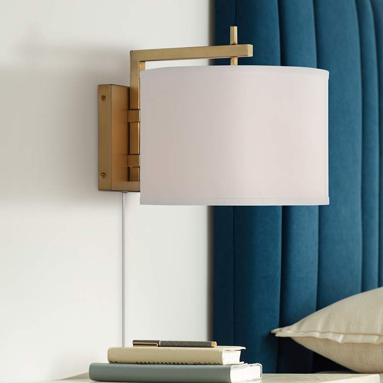 Image 1 360 Lighting Adair 12 inch Modern Warm Brass Plug-In Wall Lamp