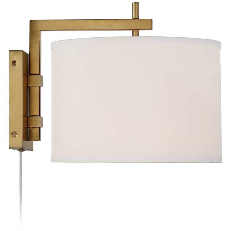 Image 6 360 Lighting Adair 12" Modern Warm Brass Plug-In Wall Lamp more views
