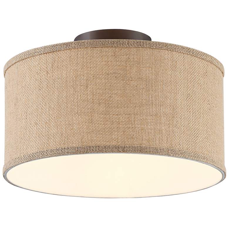 Image 5 360 Lighting Adams Burlap Drum Shade Ceiling Lights Set of 2 more views