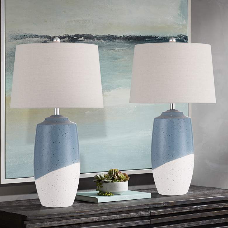 Image 1 360 Lighting Aegean 28" High Coastal Blue Ceramic Table Lamp Set of 2
