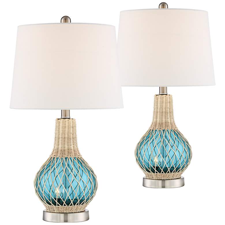 Image 2 360 Lighting Alana 22 3/4 inch Blue Glass LED Night Light Lamps Set of 2