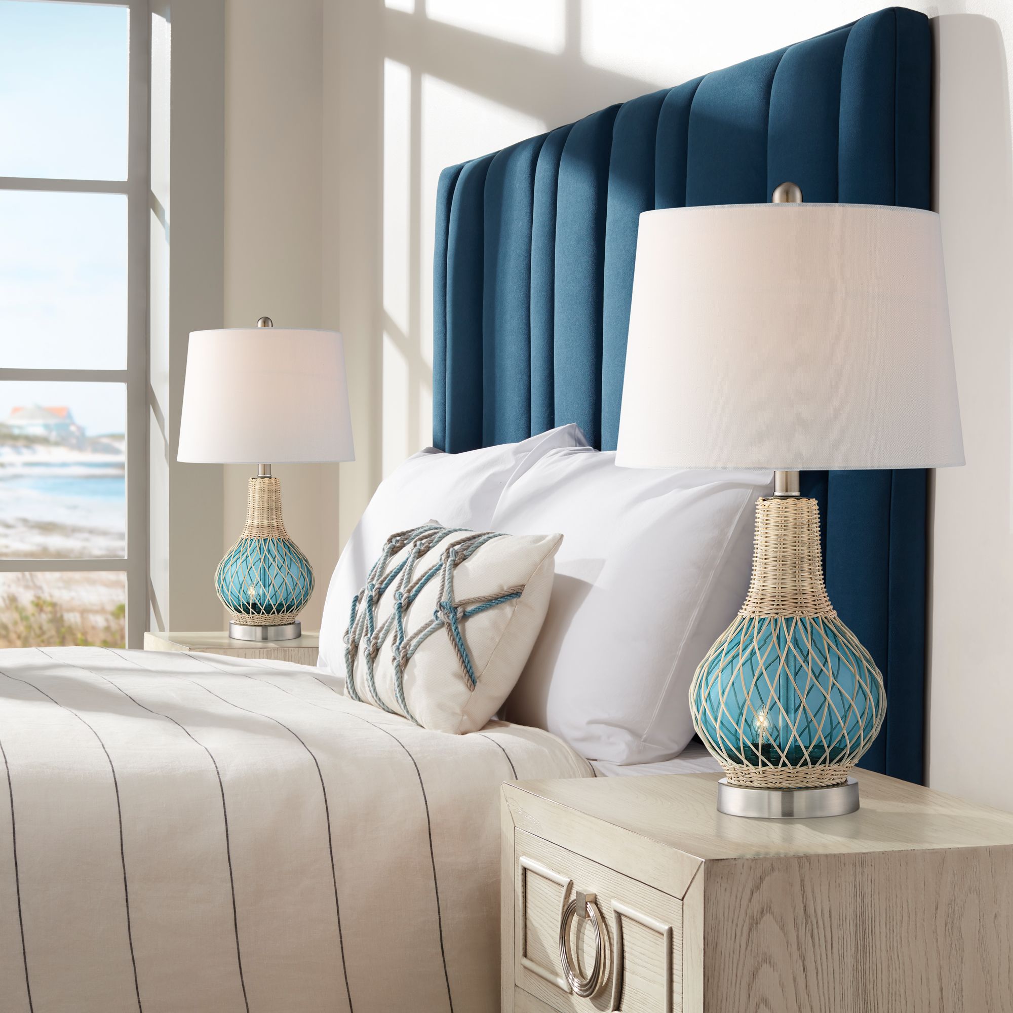 360 Lighting Alana 22 3/4" Blue Glass LED Night Light Lamps Set of 2