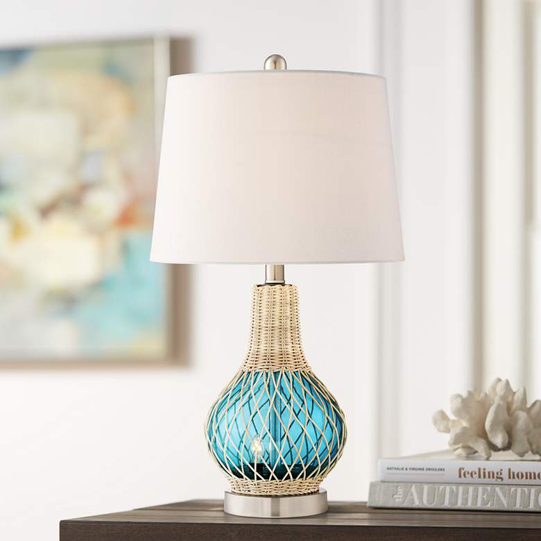 Image 1 360 Lighting Alana Blue Glass and Rope Accent Table Lamp with Night Light