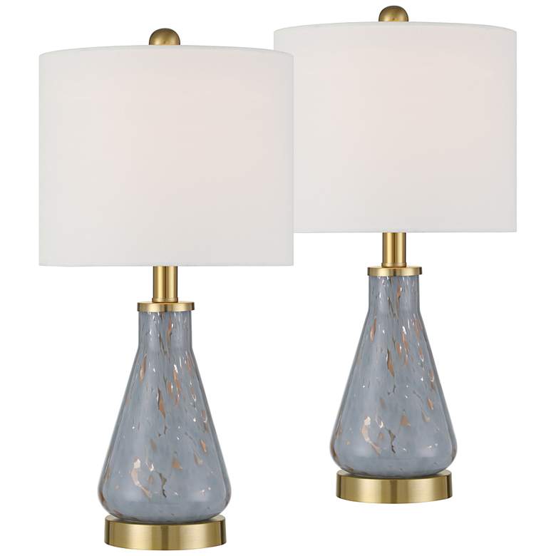 Image 2 360 Lighting Alexia 20" Gold and Blue Glass Table Lamps Set of 2