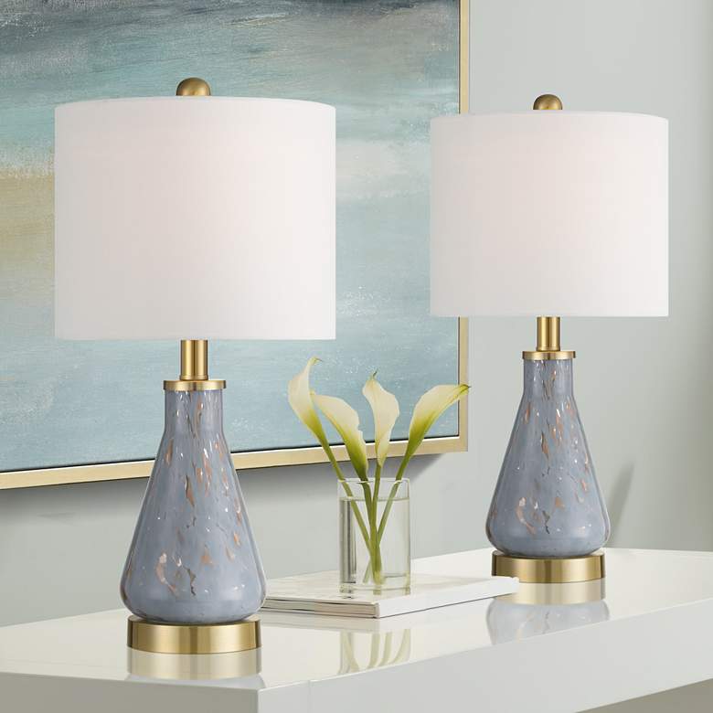 Image 1 360 Lighting Alexia 20" Gold and Blue Glass Table Lamps Set of 2