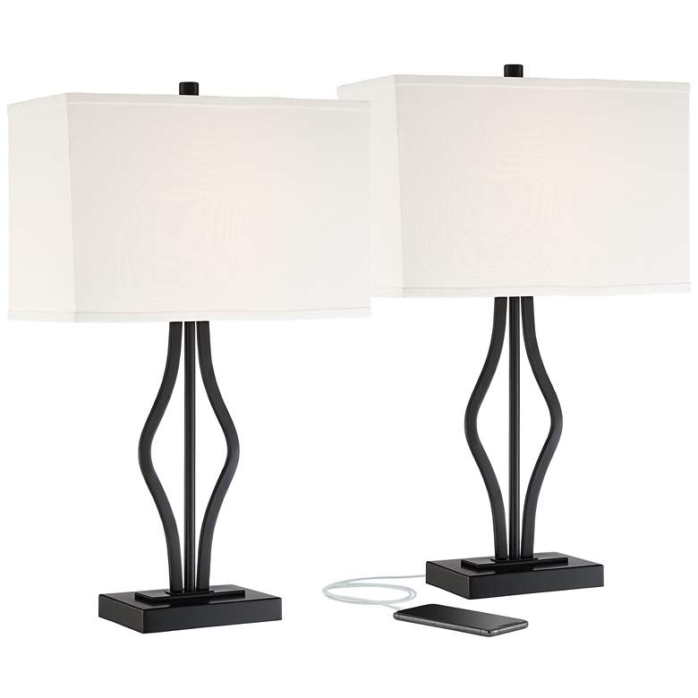 Image 2 360 Lighting Ally 26 1/2" Black Metal USB Table Lamps Set of 2