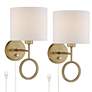 360 Lighting Amidon Warm Brass Drop Ring Plug-In Wall Lamps Set of 2