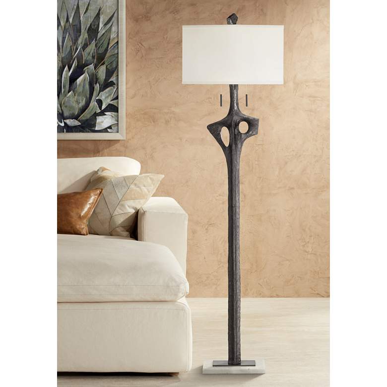 Image 1 360 Lighting Ammon 66.8" Black Finish Faux Wood Sculpture Floor Lamp