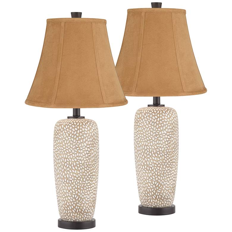 Image 1 360 Lighting Anna 27 1/4 inch Mocha and Beige Pebbled Table Lamps Set of 2