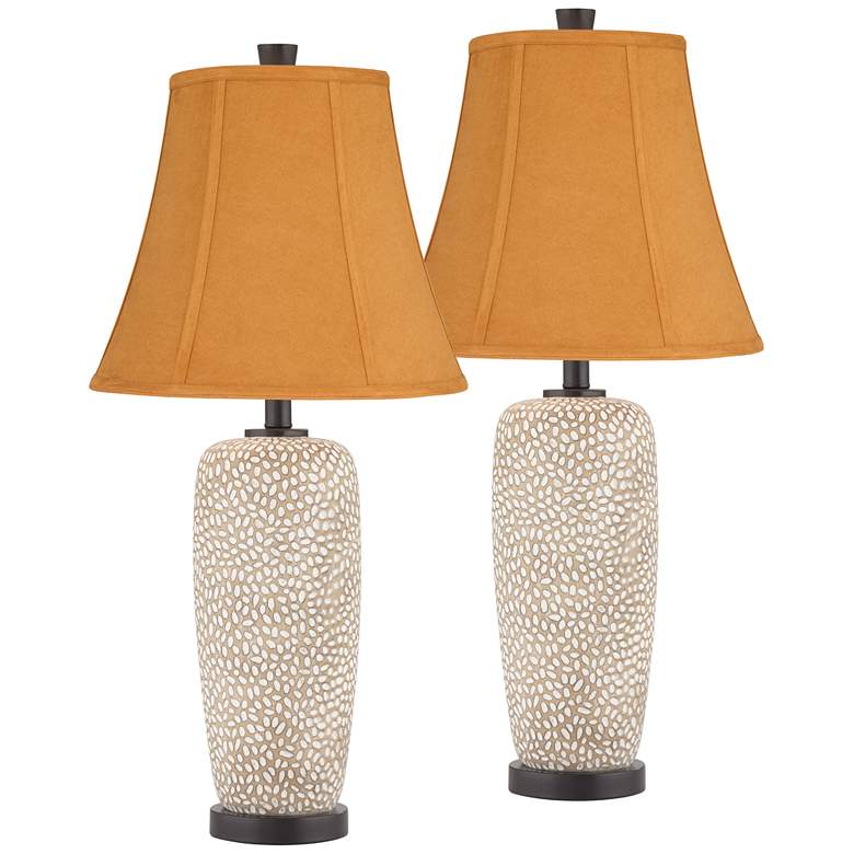 Image 1 360 Lighting Anna 27 1/4" Rust and Beige Pebbled Table Lamps Set of 2
