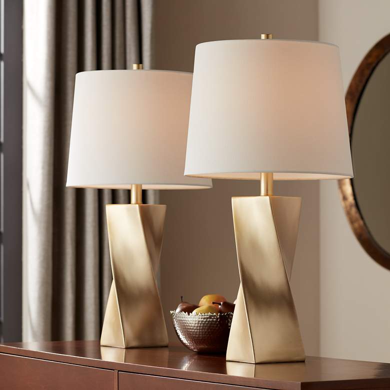 Image 1 360 Lighting Arabella 25" Modern Gold Geometric Table Lamps Set of 2