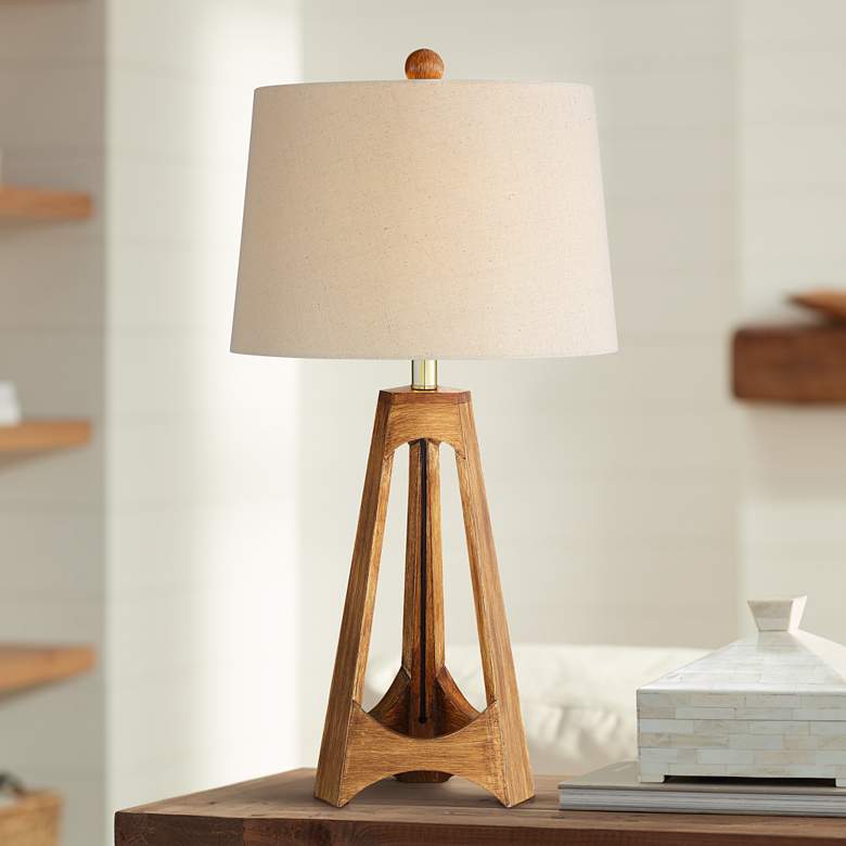 360 Lighting Archie Mid-Century Modern Wood Tripod Table Lamp