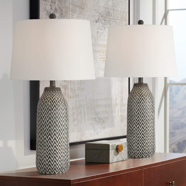 Image 1 360 Lighting Arizona 27 1/2" Zig-Zag Black Beige Table Lamps Set of 2