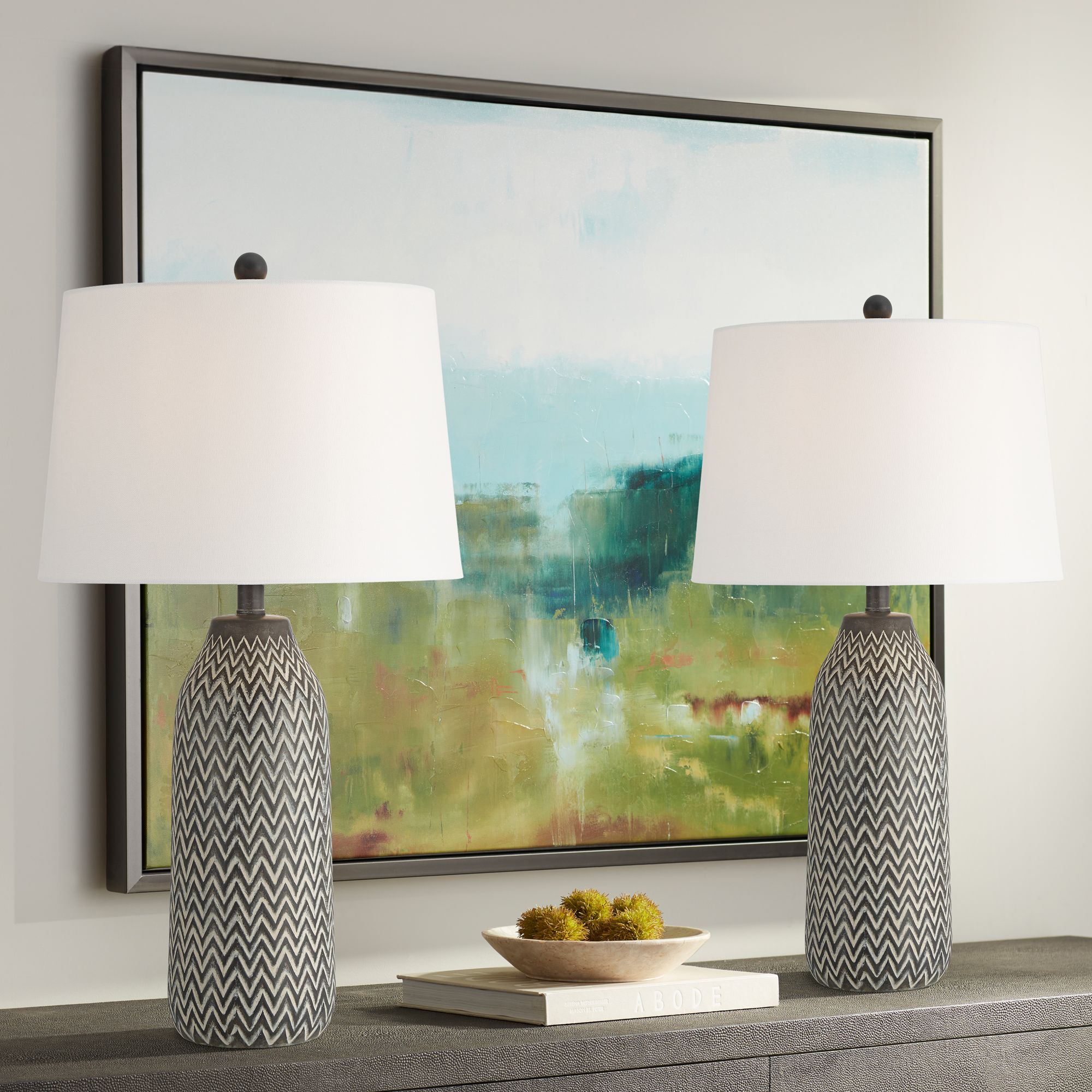 360 Lighting Arizona 27 1/2" Zig-Zag Black Beige Table Lamps Set of 2