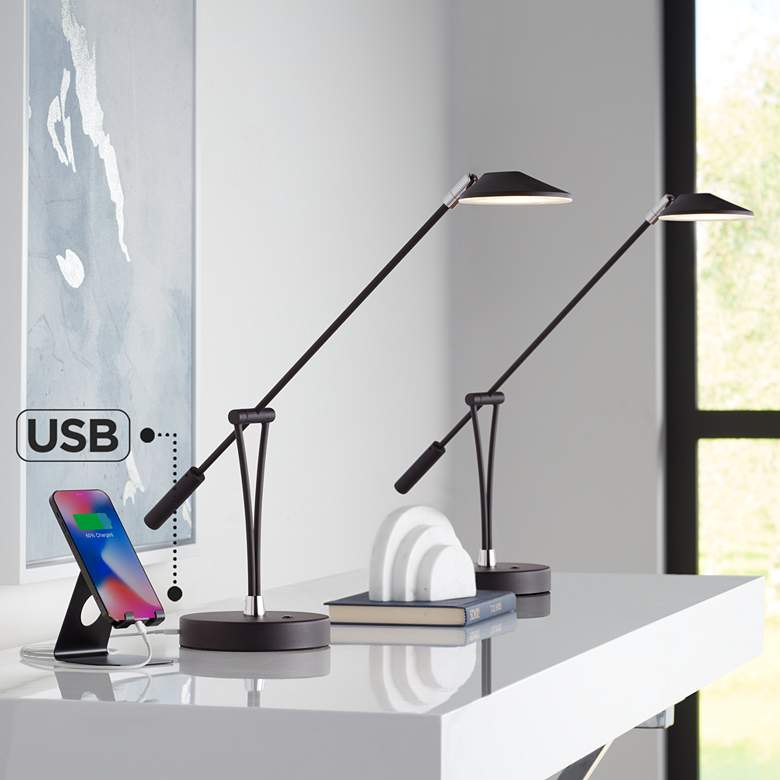 Image 1 360 Lighting Arnie Satin Black Adjustable LED USB Desk Lamps Set of 2