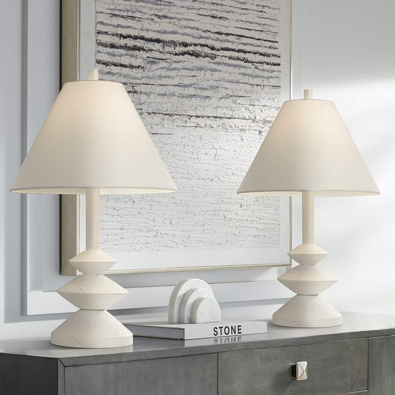 Image 2 360 Lighting Ashely 24 1/2" White Geometric Modern Table Lamp Set of 2