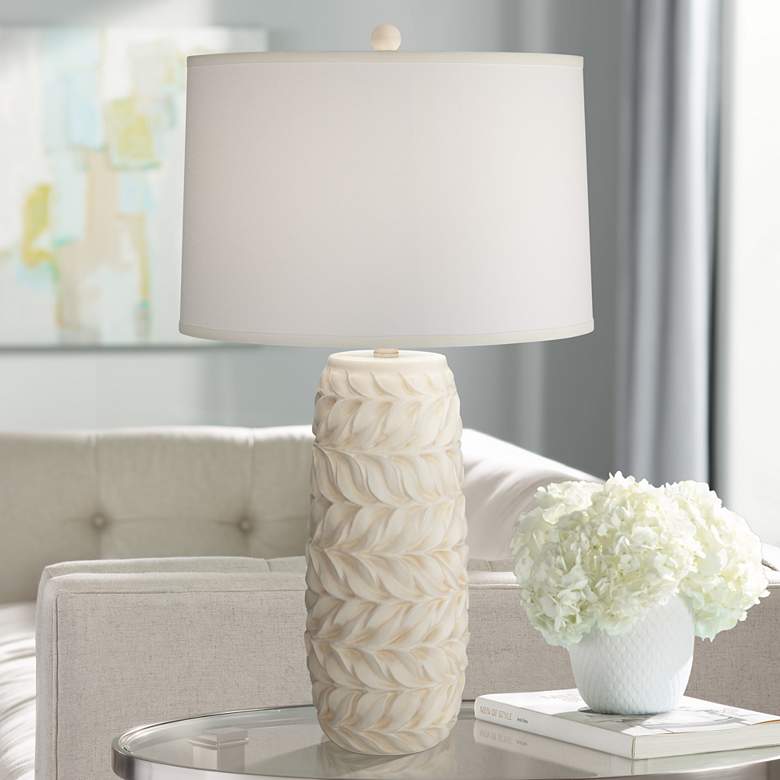 Image 1 360 Lighting Atlas 29 inch Textured Vine and Leaf White Modern Table Lamp