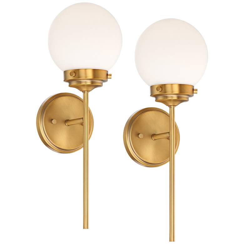 Image 2 360 Lighting Ayva 18 inch High Brass and White Glass Wall Sconce Set of 2